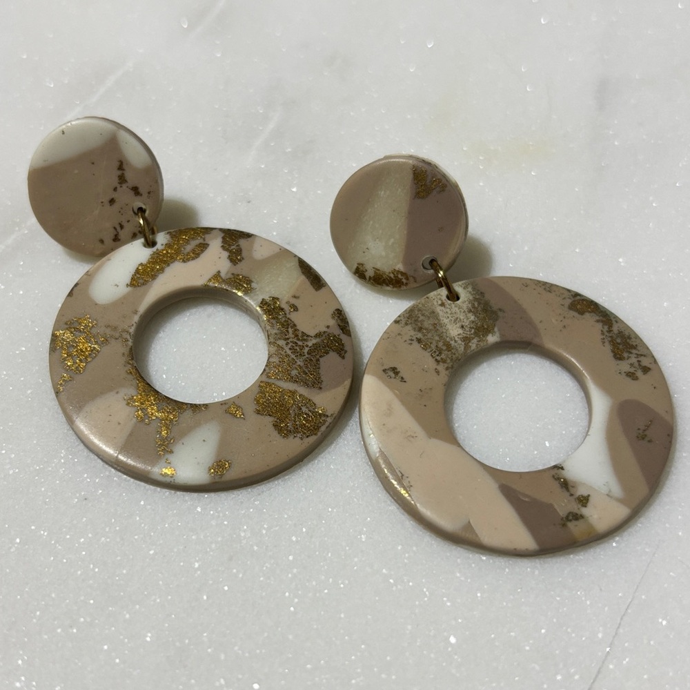 Tan and Gold Marble Earrings